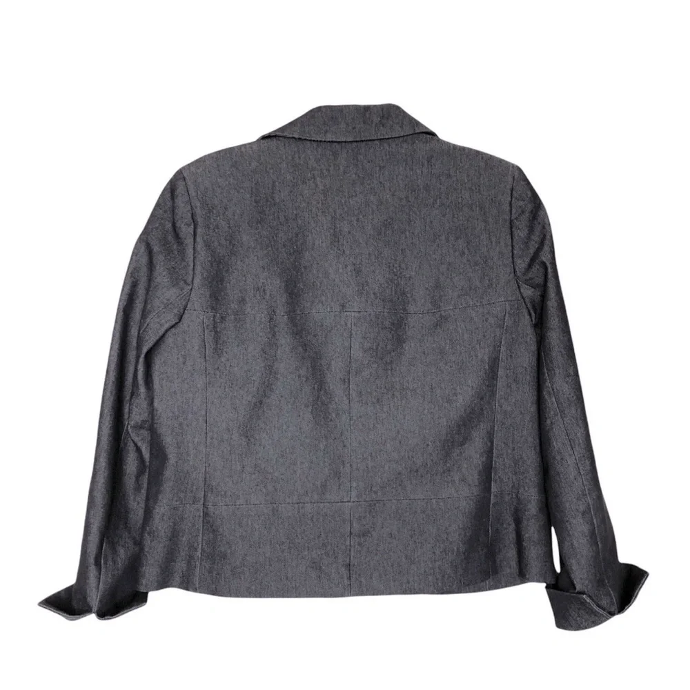 New EVAN PICONE Stretch Short Dark Blue Cotton Denim Button Front Blazer Size 10 - Picture 2 of 4